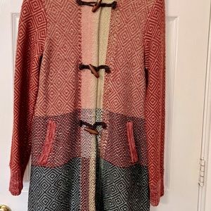 Anthropologie sweater cardigan by Sparrow sz medium orange,blue,red, gold,green
